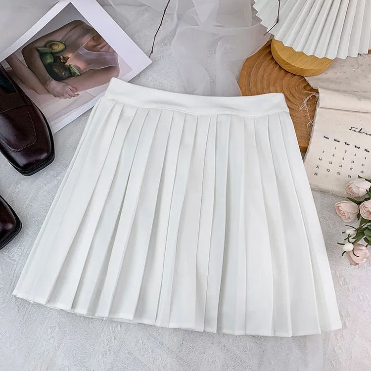 High Waisted Mini Preppy Style Summer Female Pleated Skirt