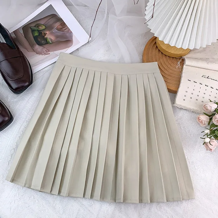 High Waisted Mini Preppy Style Summer Female Pleated Skirt