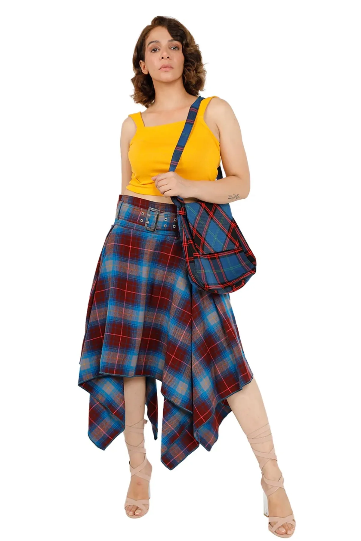 Highland Belted Pleated Plaid Layered Skirt