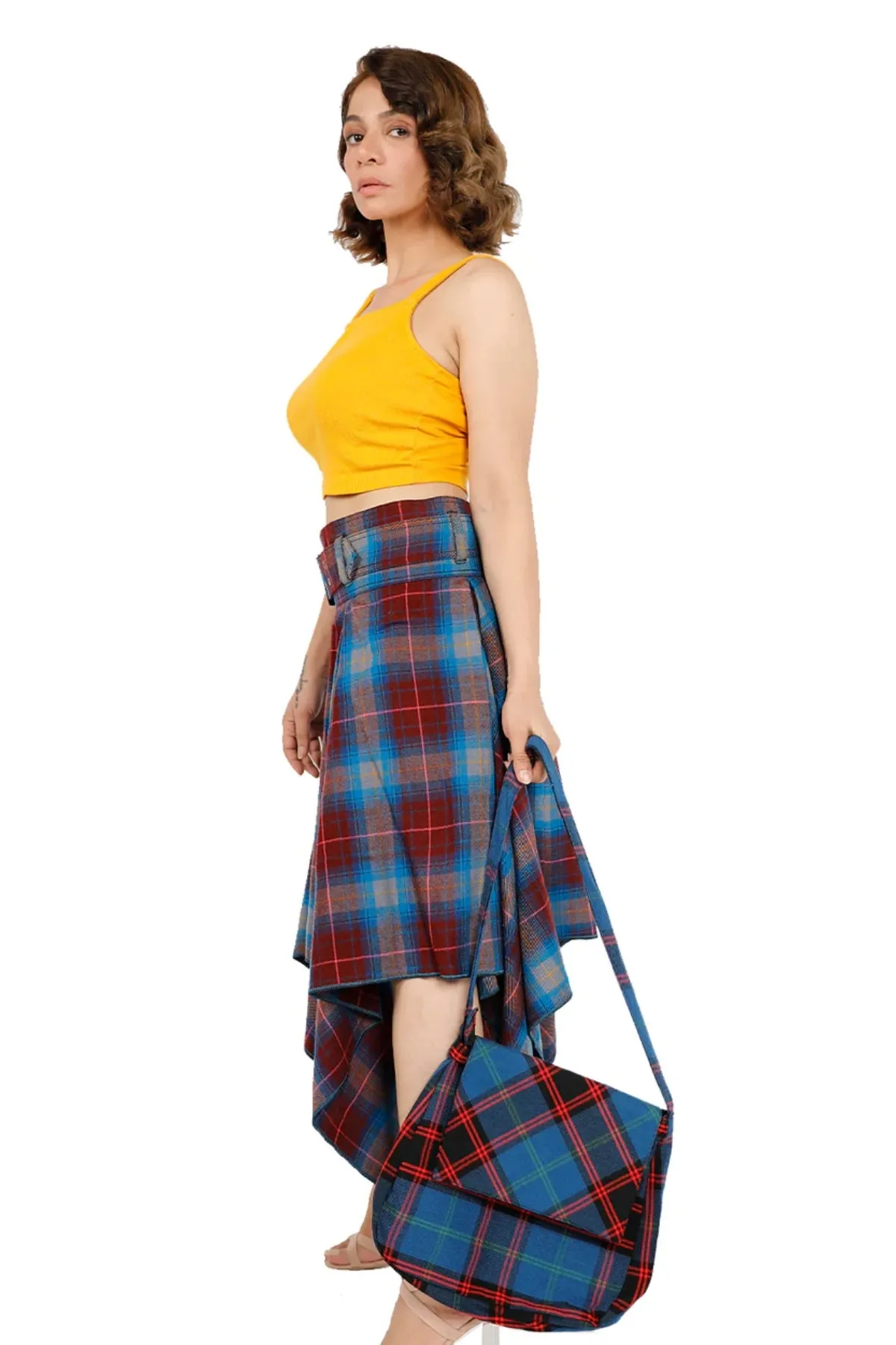Highland Belted Pleated Plaid Layered Skirt
