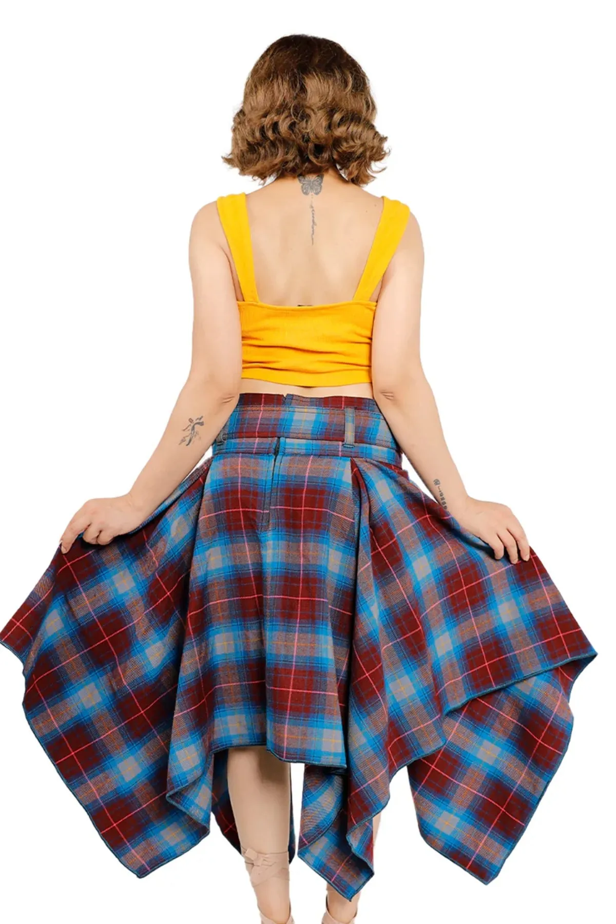 Highland Belted Pleated Plaid Layered Skirt