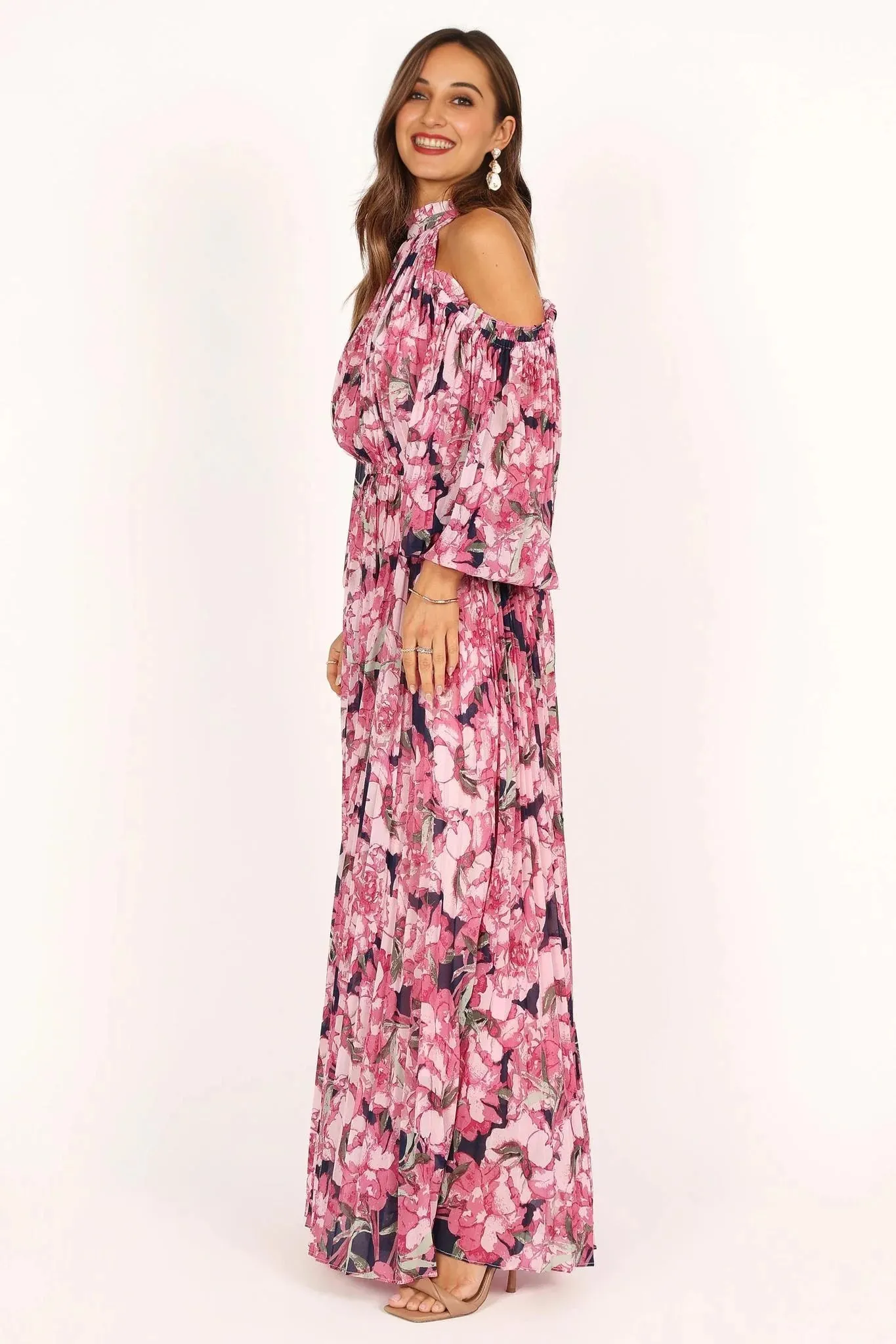 Hilary Pleated Maxi Dress - Pink Floral