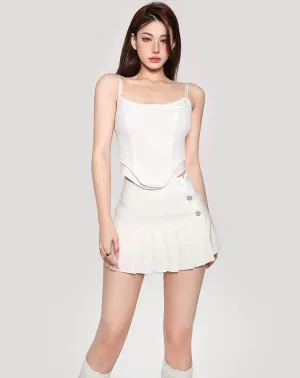 Hilary Solid Color Spaghetti Strap Bustier Top   High Waist Pleated Mini Skirt Matching Set