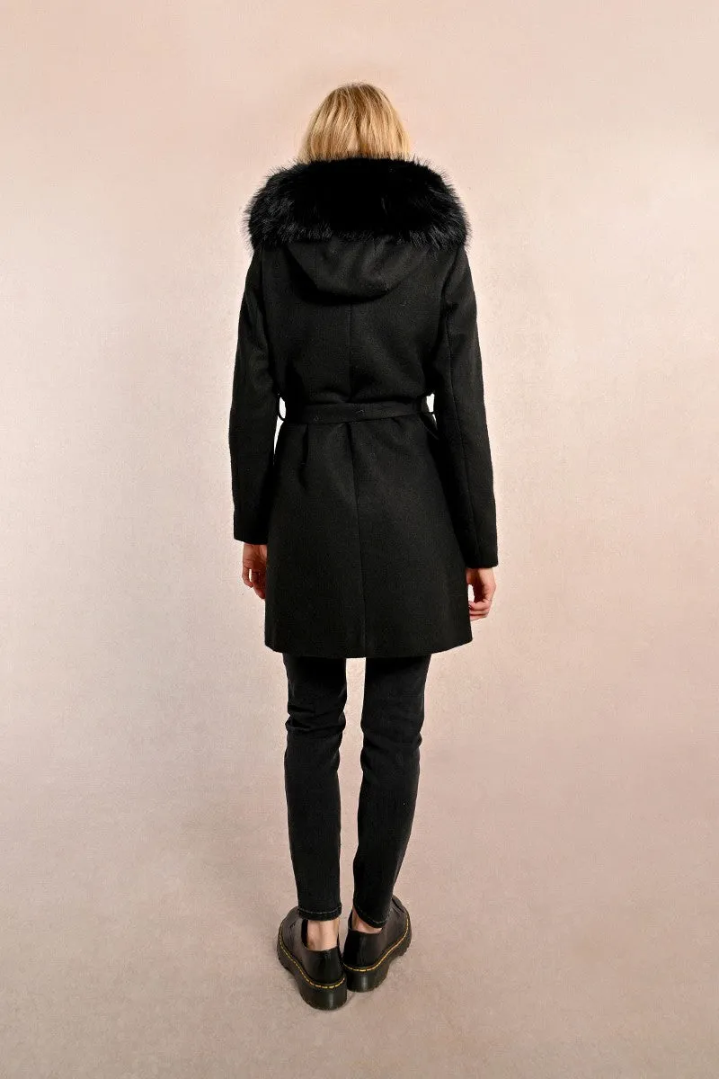 HOODED FAUX FUR COAT