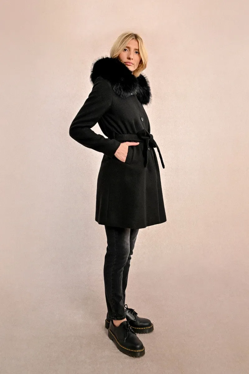 HOODED FAUX FUR COAT