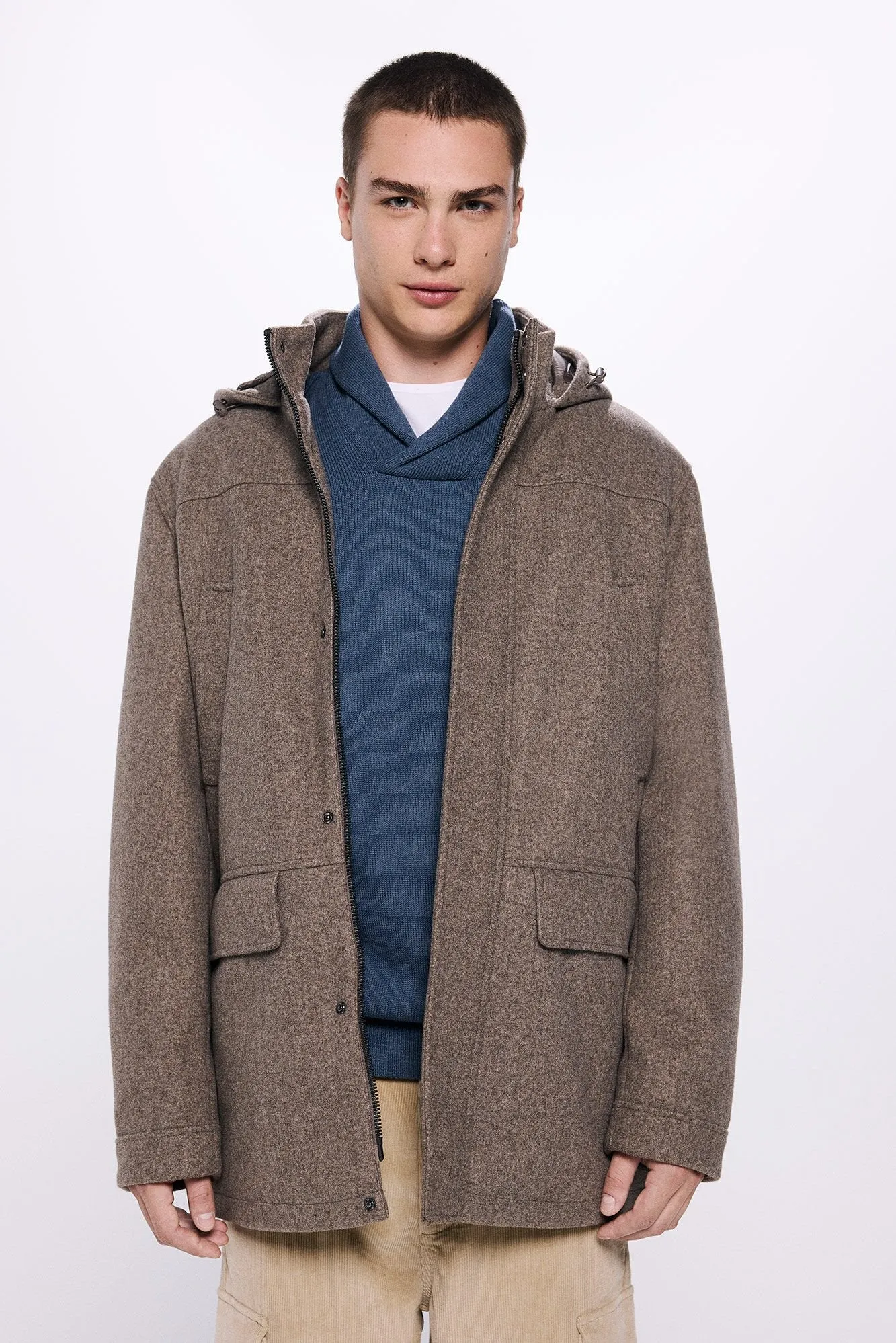 Hooded Faux Wool Parka - Sand