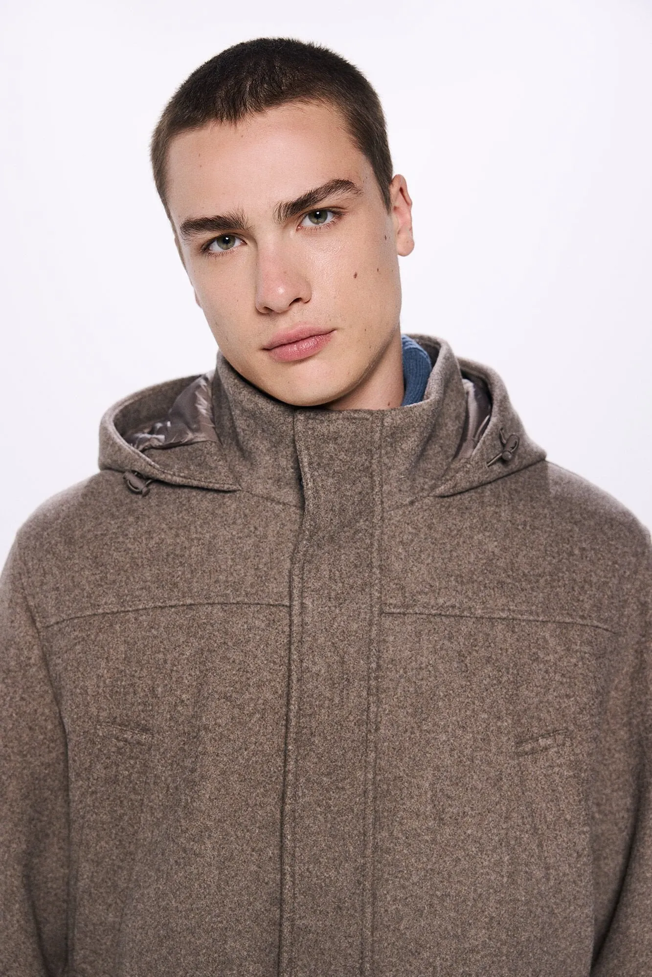 Hooded Faux Wool Parka - Sand
