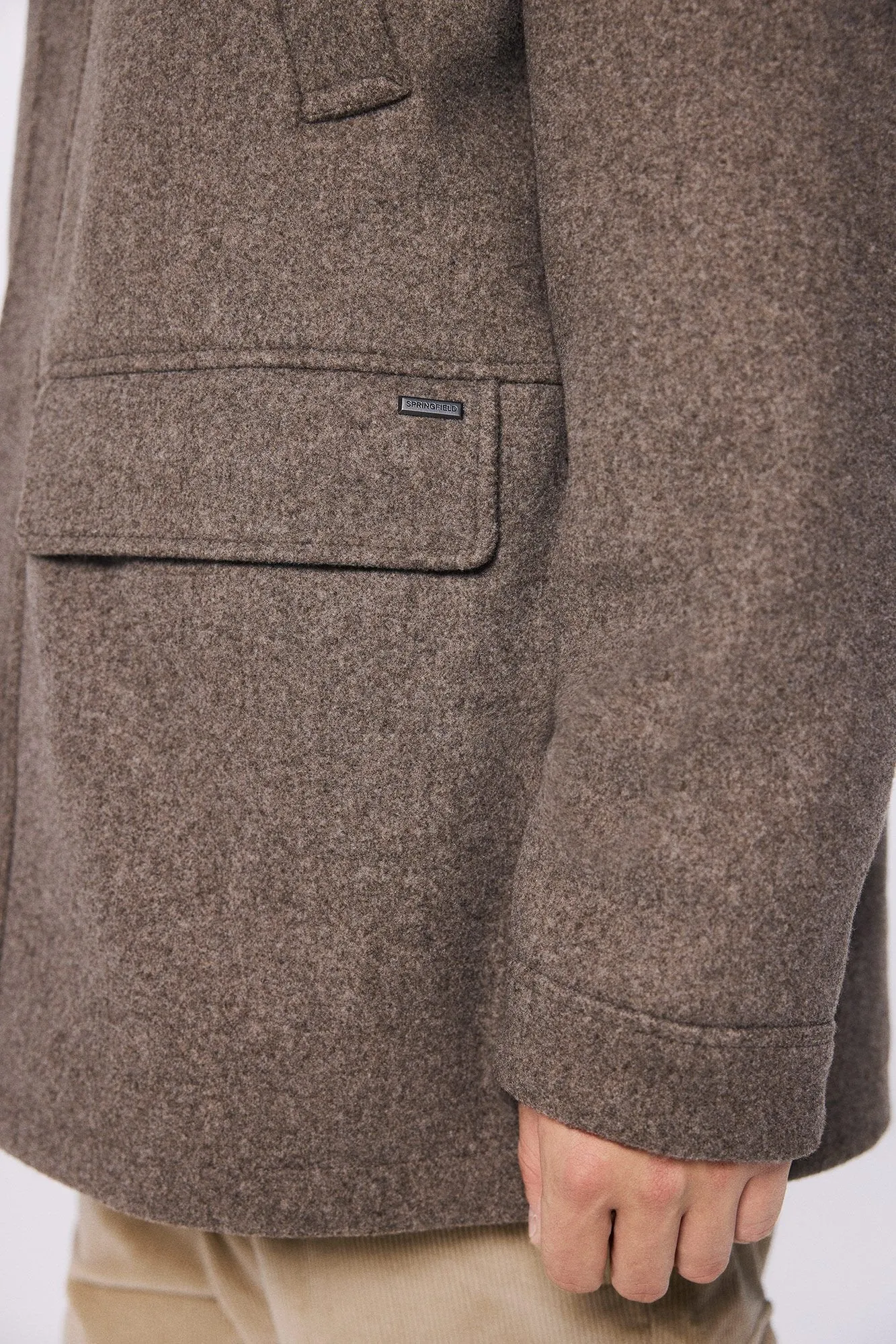 Hooded Faux Wool Parka - Sand