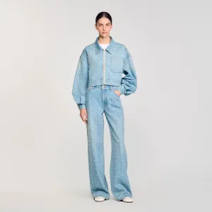 Hopkins Beaded And Rhinestone Denim Jacket Blue Jean