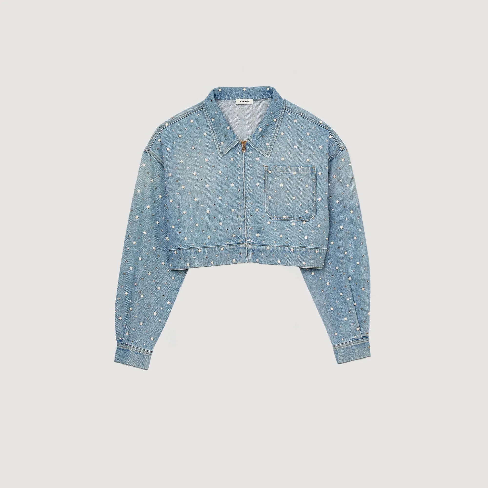 Hopkins Beaded And Rhinestone Denim Jacket Blue Jean