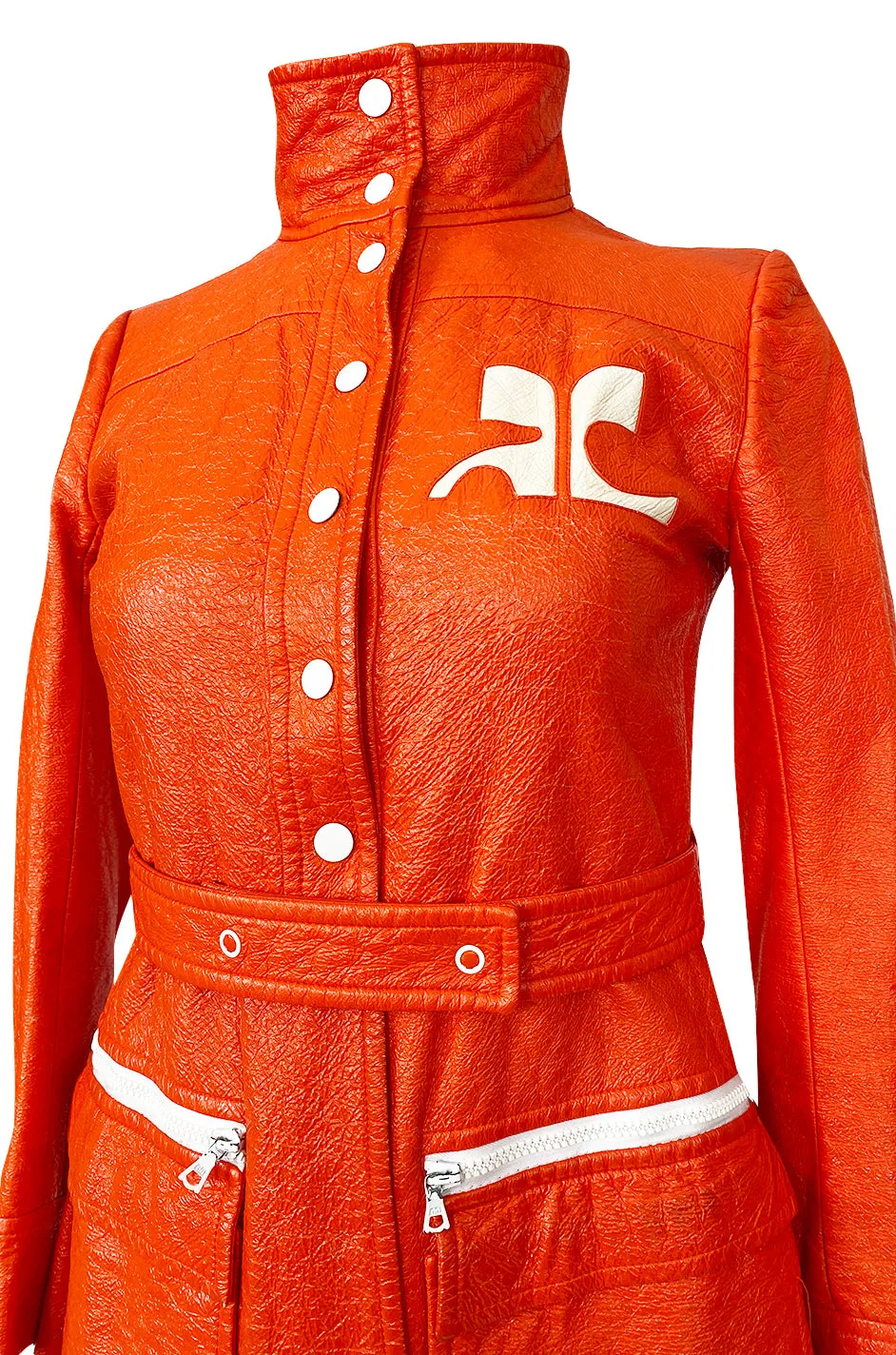 Iconic 1960s Andres Courreges Bright Orange  & White Vinyl Coat or Dress