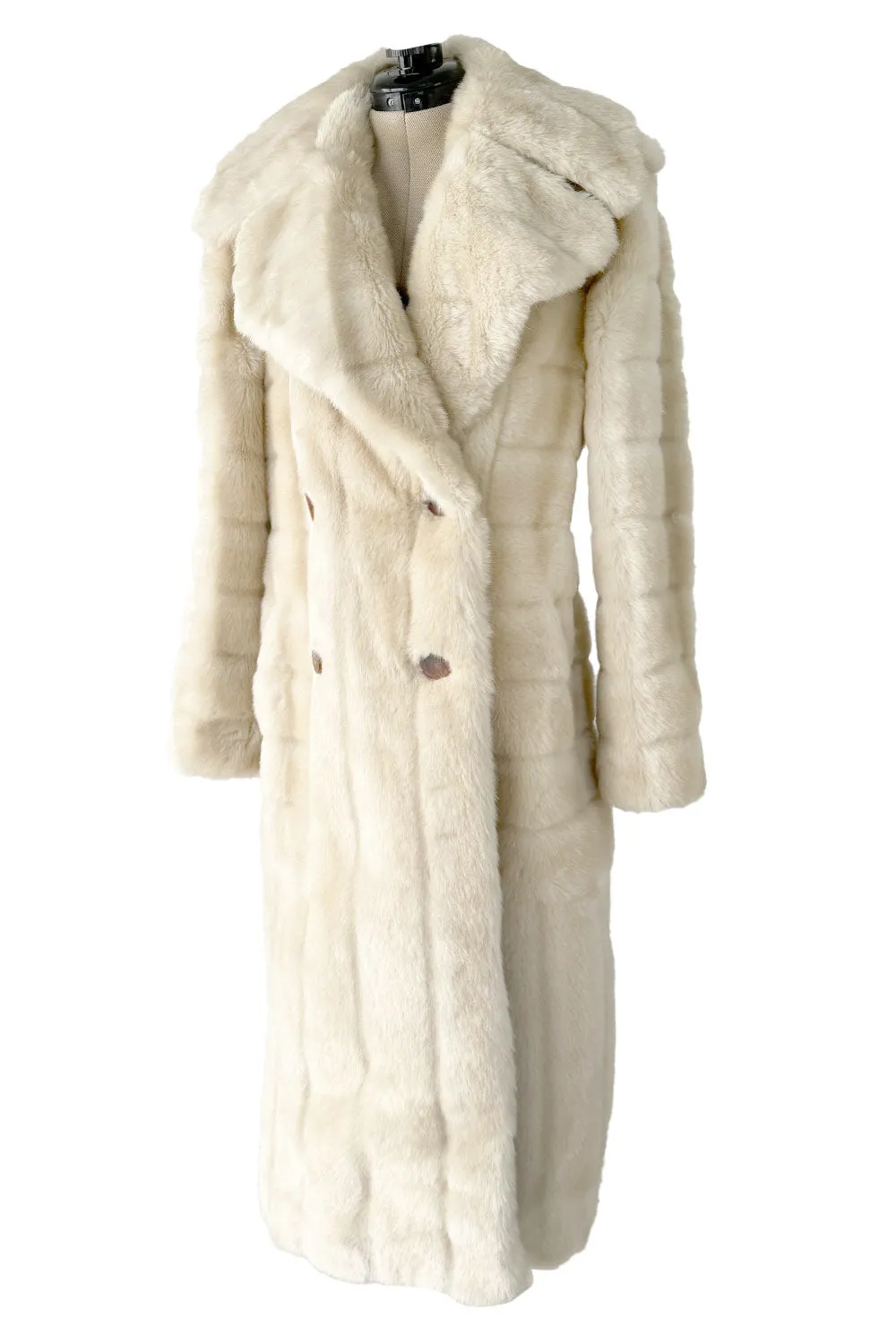 Iconic Fall 1996 Gucci by Tom Ford Runway Look 29 Menswear Inspired Ivory Faux Fur Coat w