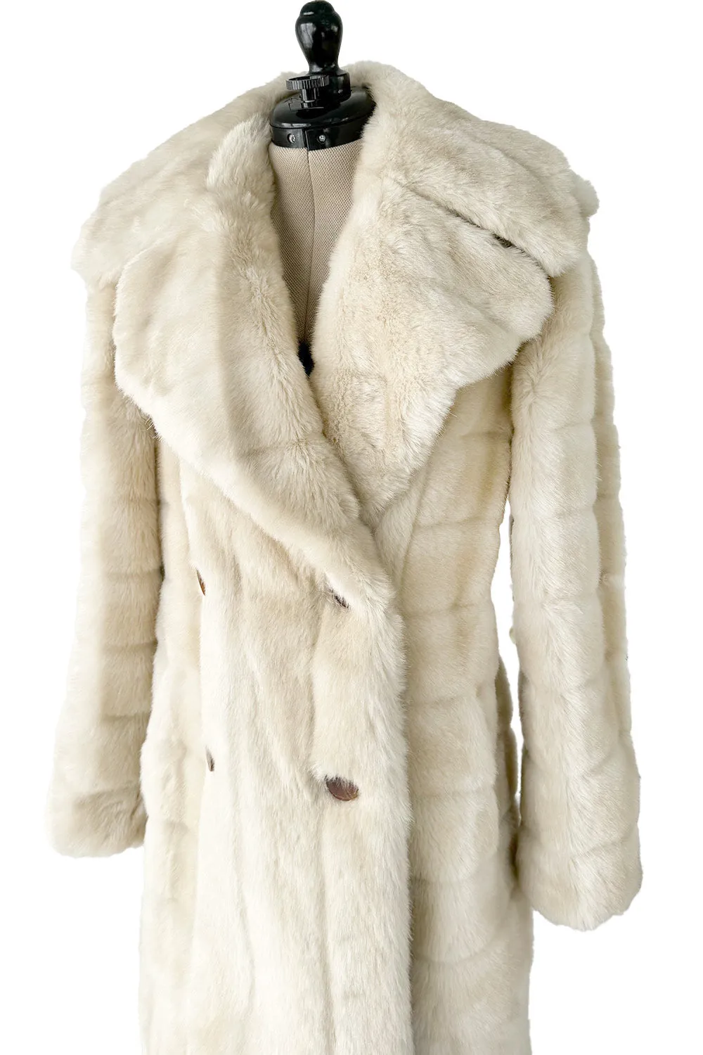 Iconic Fall 1996 Gucci by Tom Ford Runway Look 29 Menswear Inspired Ivory Faux Fur Coat w