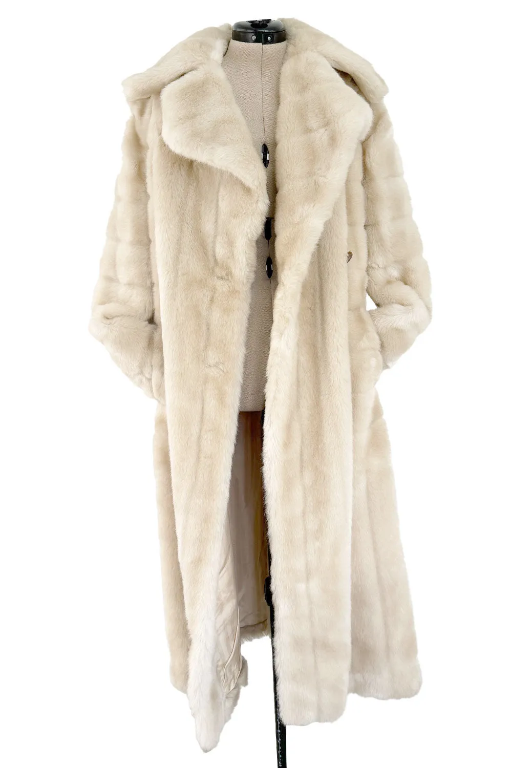 Iconic Fall 1996 Gucci by Tom Ford Runway Look 29 Menswear Inspired Ivory Faux Fur Coat w