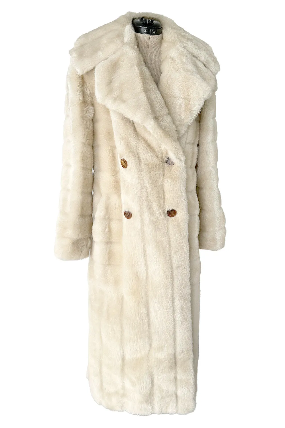 Iconic Fall 1996 Gucci by Tom Ford Runway Look 29 Menswear Inspired Ivory Faux Fur Coat w