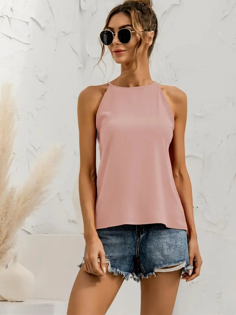 Isabella – Asymmetrical Women's Halter Top in Solid Color