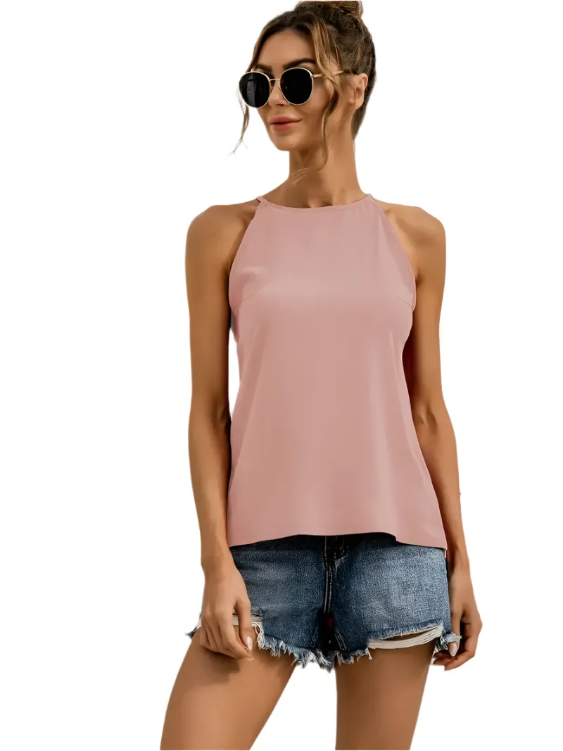 Isabella – Asymmetrical Women's Halter Top in Solid Color