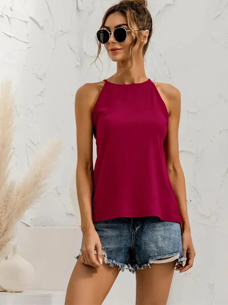 Isabella – Asymmetrical Women's Halter Top in Solid Color