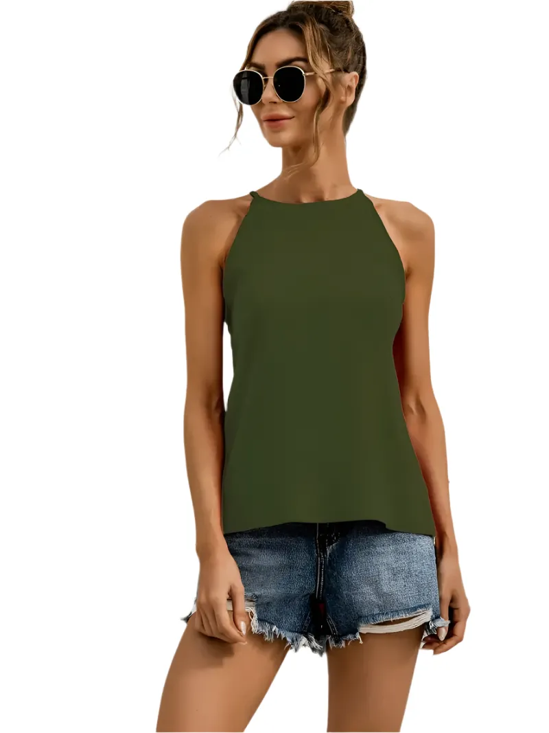 Isabella – Asymmetrical Women's Halter Top in Solid Color