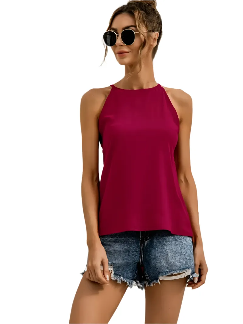 Isabella – Asymmetrical Women's Halter Top in Solid Color