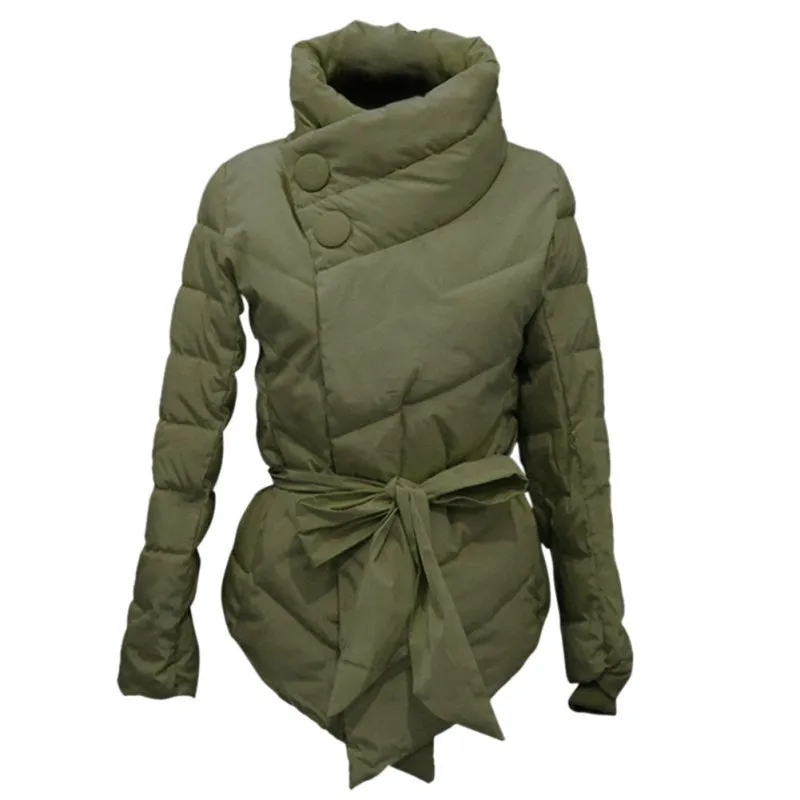 Jacket women Cotton down coat high collar with belt parkas for women colors warm outerwear coats 6027