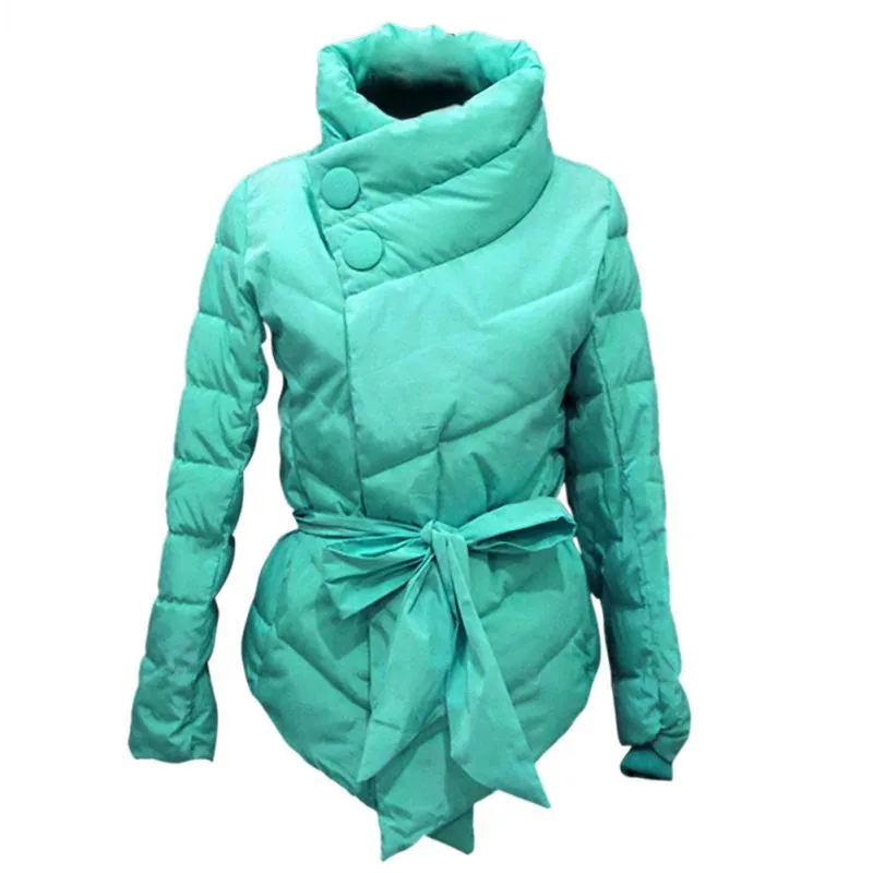Jacket women Cotton down coat high collar with belt parkas for women colors warm outerwear coats 6027
