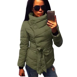 Jacket women Cotton down coat high collar with belt parkas for women colors warm outerwear coats 6027