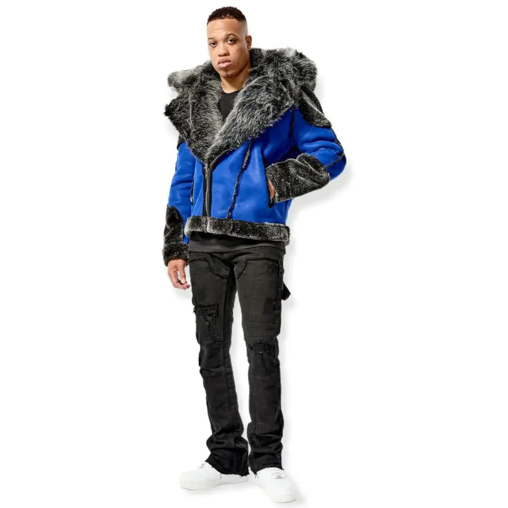 Jordan Craig Men EL Jefe Shearling Moto Jacket (Racer Blue)