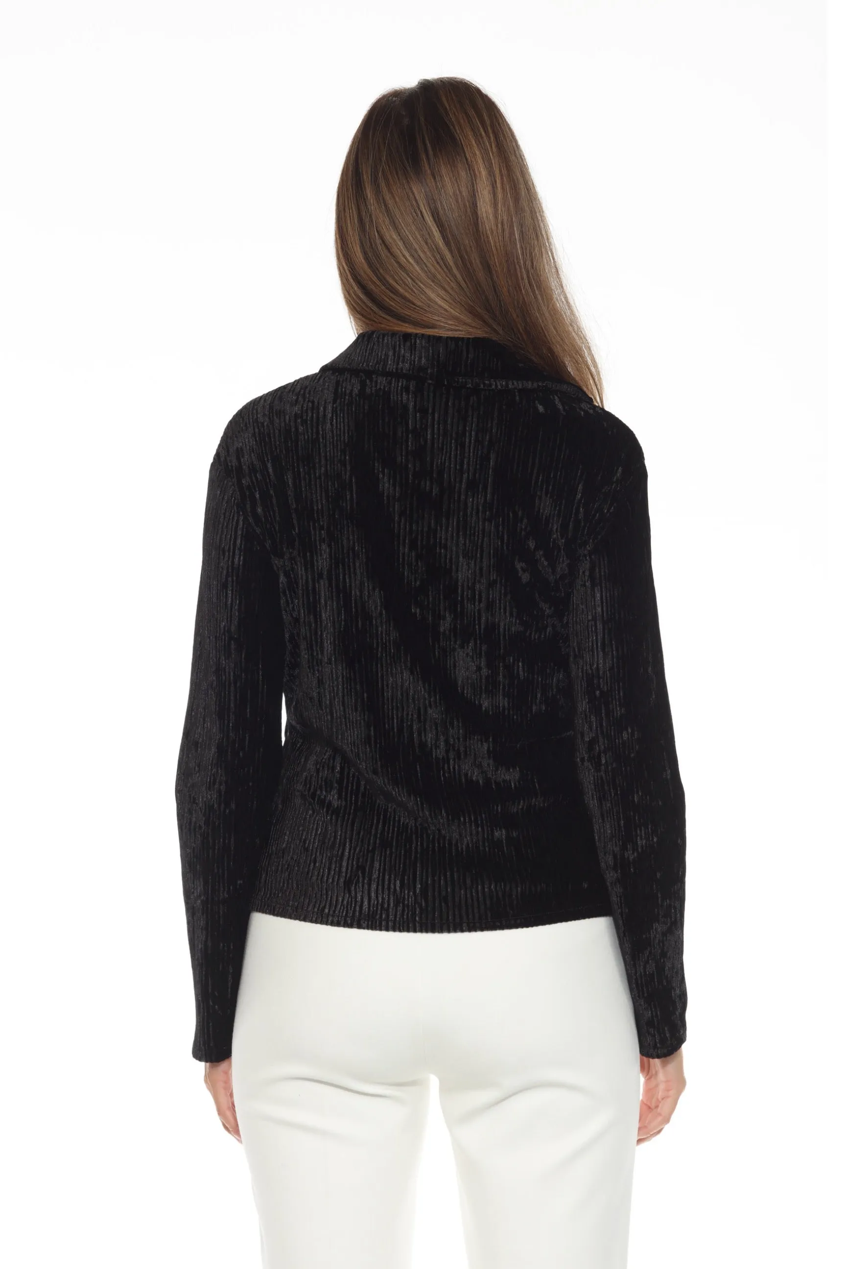 Joseph Ribkoff Black Pleated Velvet Long Sleeve V-Neck Top 244156