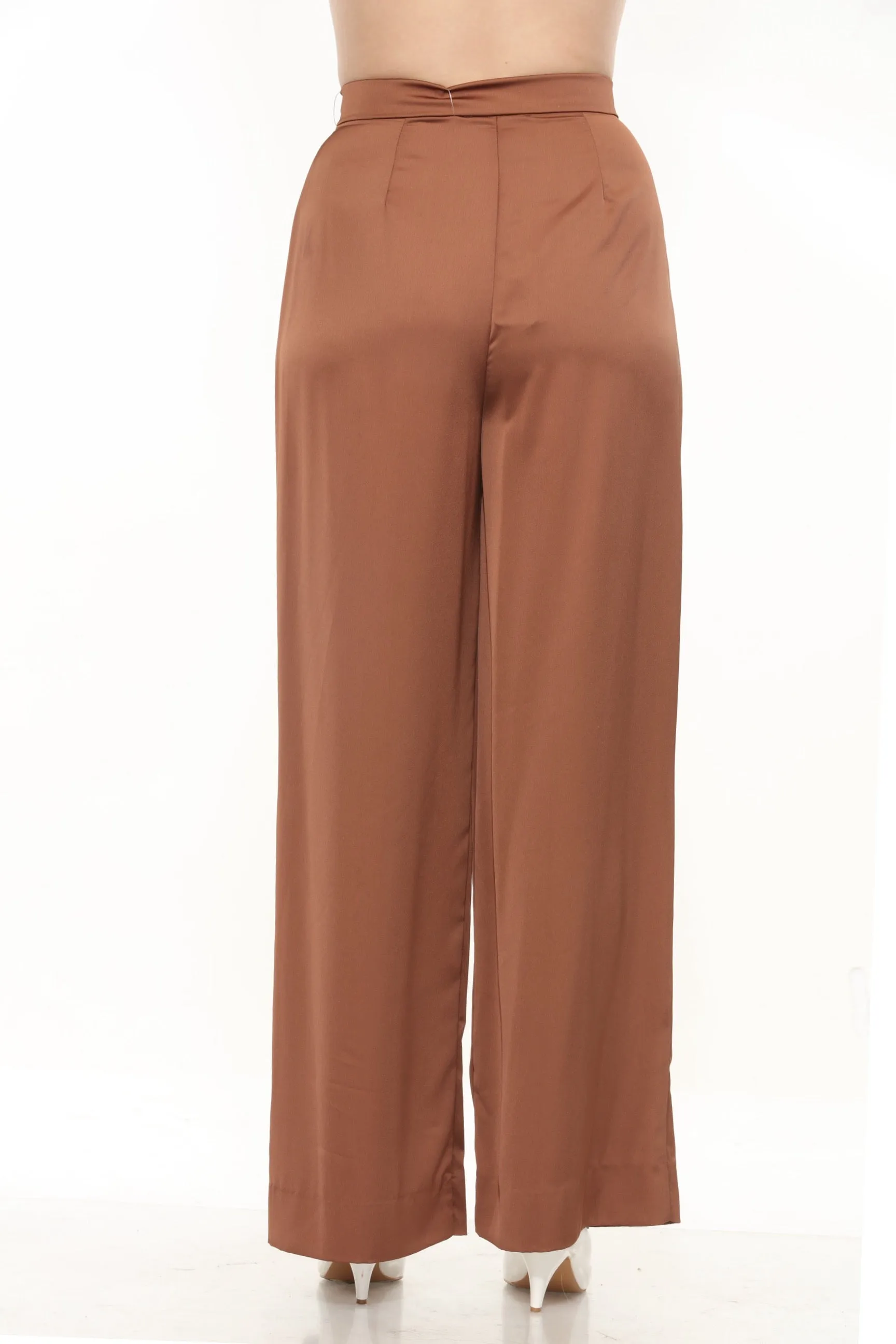 Joseph Ribkoff Chestnut Pleated High Waist Satin Wide Leg Pants 244035