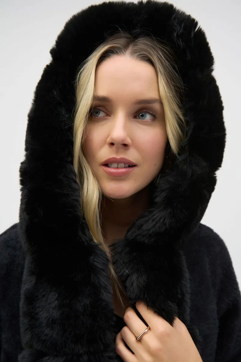 Joseph Ribkoff Detachable Faux Fur Trim Hooded Coat 244929