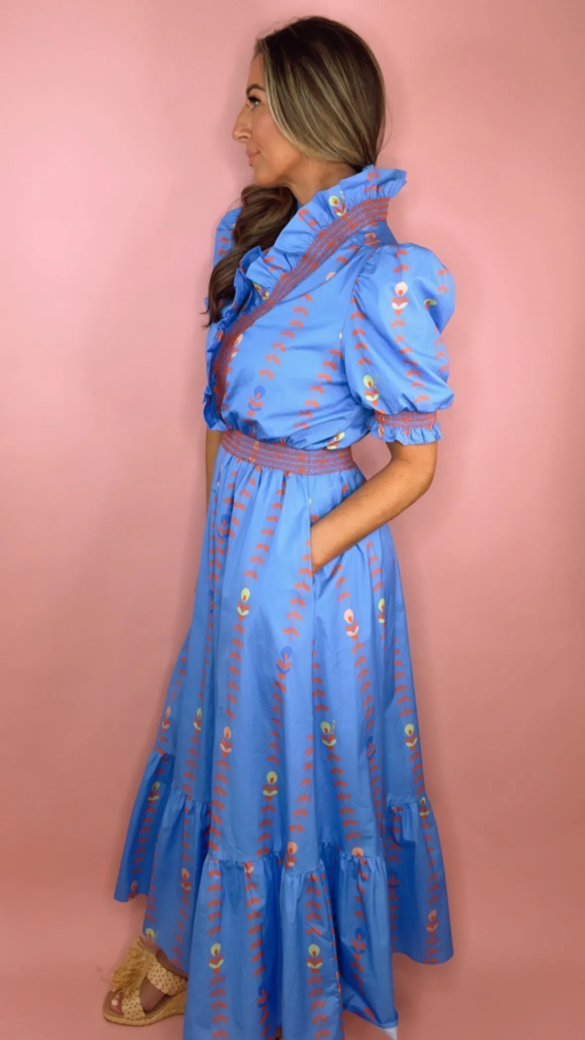 Karlie Periwinkle Floral Vine Print Maxi Dress (1 SMALL)