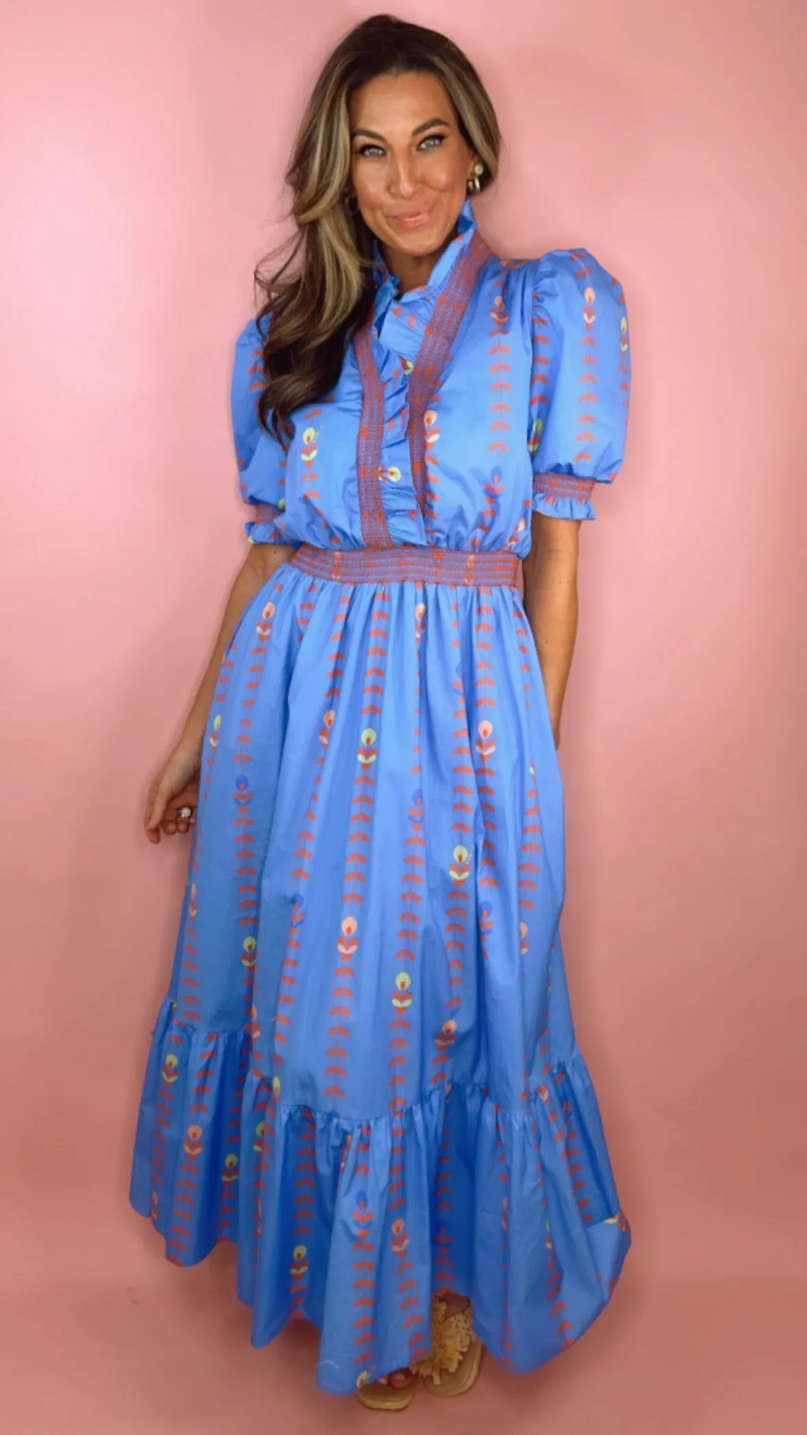 Karlie Periwinkle Floral Vine Print Maxi Dress (1 SMALL)