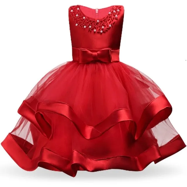 Kids Elegant Pearl Cake Princess Dress Girls Dresses For Wedding Evening Party Embroidery Flower Girl Dress Girl Clothes