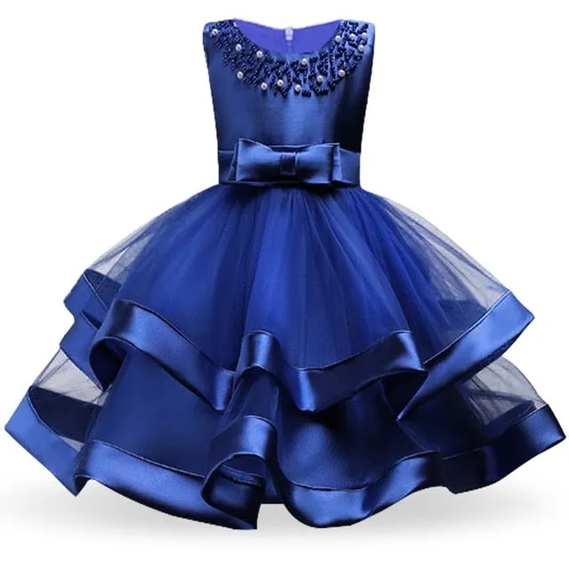 Kids Elegant Pearl Cake Princess Dress Girls Dresses For Wedding Evening Party Embroidery Flower Girl Dress Girl Clothes