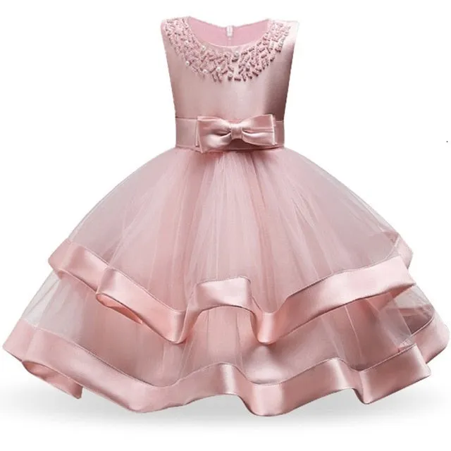 Kids Elegant Pearl Cake Princess Dress Girls Dresses For Wedding Evening Party Embroidery Flower Girl Dress Girl Clothes