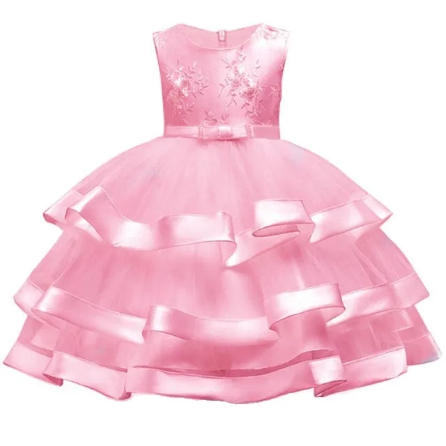 Kids Elegant Pearl Cake Princess Dress Girls Dresses For Wedding Evening Party Embroidery Flower Girl Dress Girl Clothes