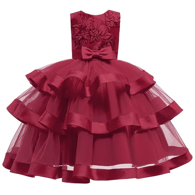 Kids Elegant Pearl Cake Princess Dress Girls Dresses For Wedding Evening Party Embroidery Flower Girl Dress Girl Clothes