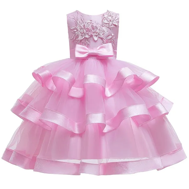 Kids Elegant Pearl Cake Princess Dress Girls Dresses For Wedding Evening Party Embroidery Flower Girl Dress Girl Clothes