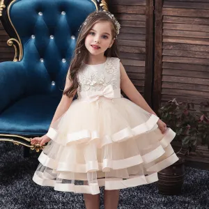 Kids Elegant Pearl Cake Princess Dress Girls Dresses For Wedding Evening Party Embroidery Flower Girl Dress Girl Clothes