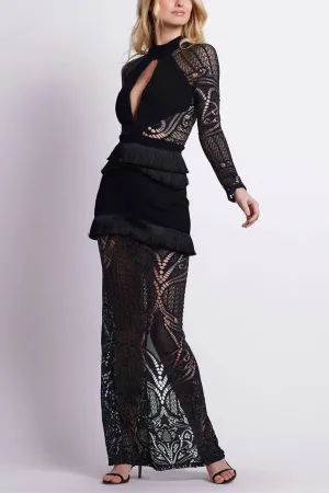 Knit Lace Maxi Dress in Black
