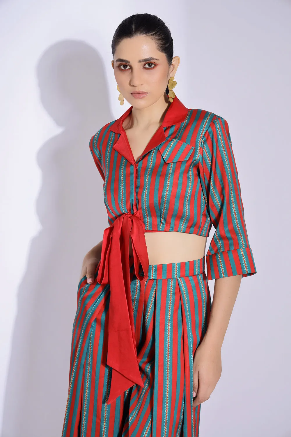 Knot Shirt And Pleated Pants