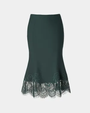 Lace-Trimmed Flared Wool Skirt