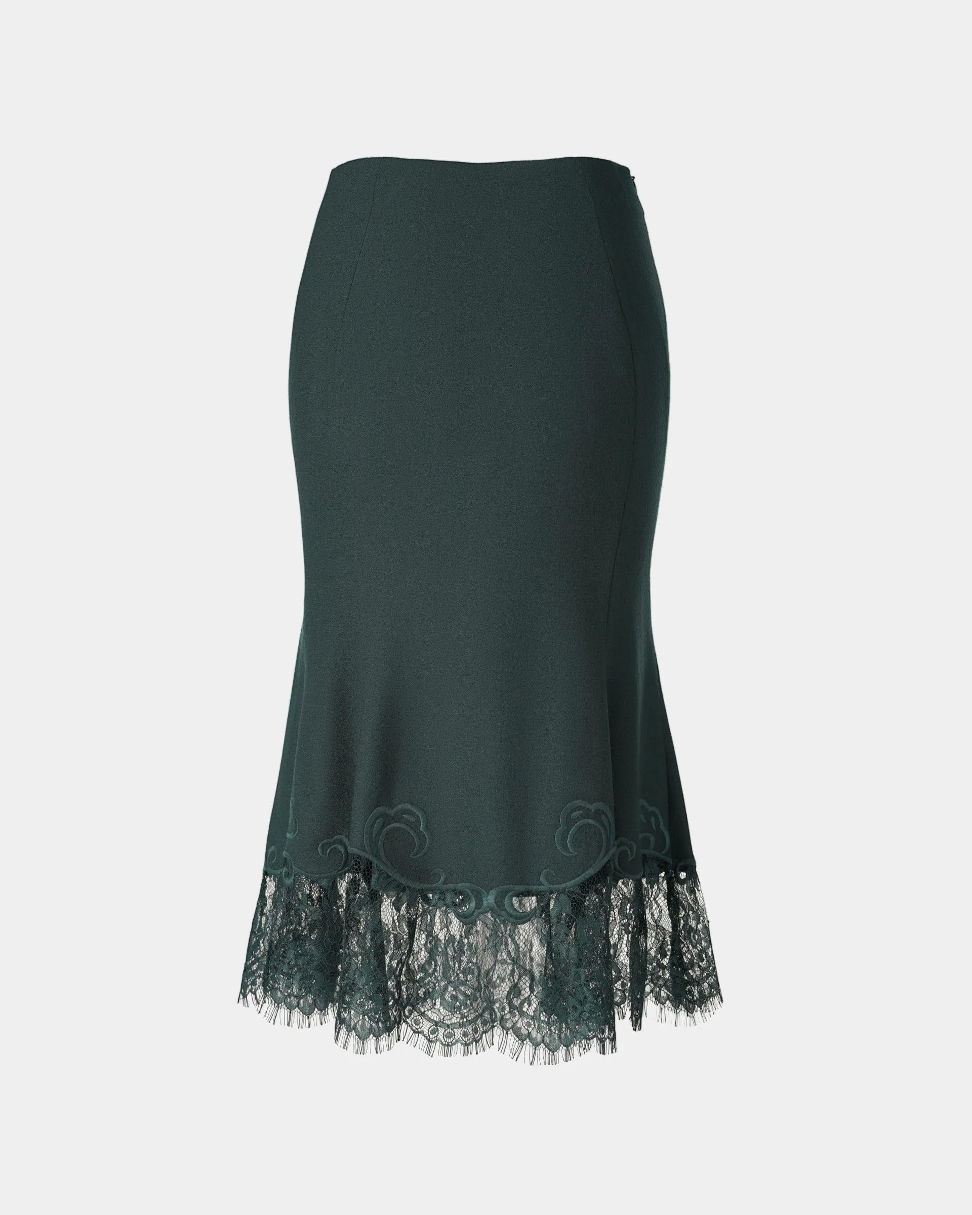 Lace-Trimmed Flared Wool Skirt