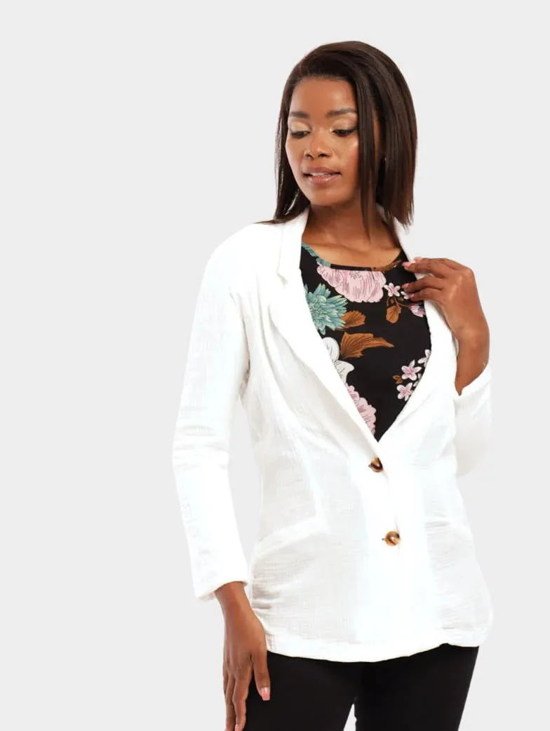 Ladies Cheese Cloth Relaxed Blazer - Cream