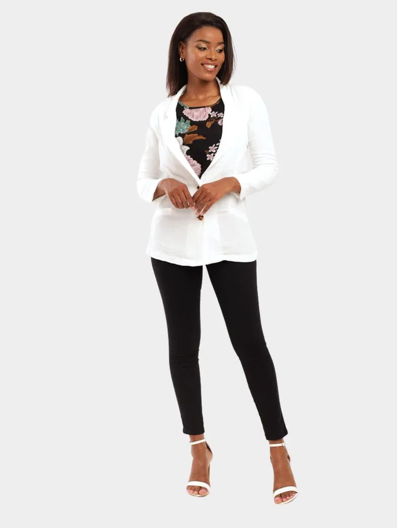 Ladies Cheese Cloth Relaxed Blazer - Cream