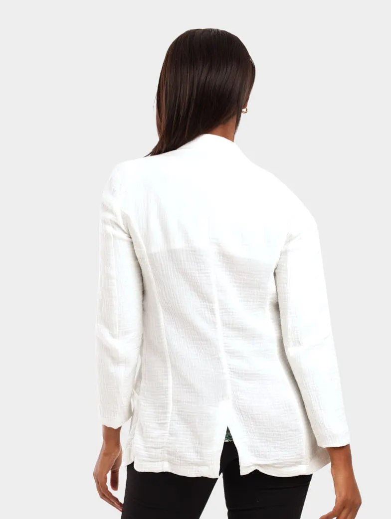 Ladies Cheese Cloth Relaxed Blazer - Cream