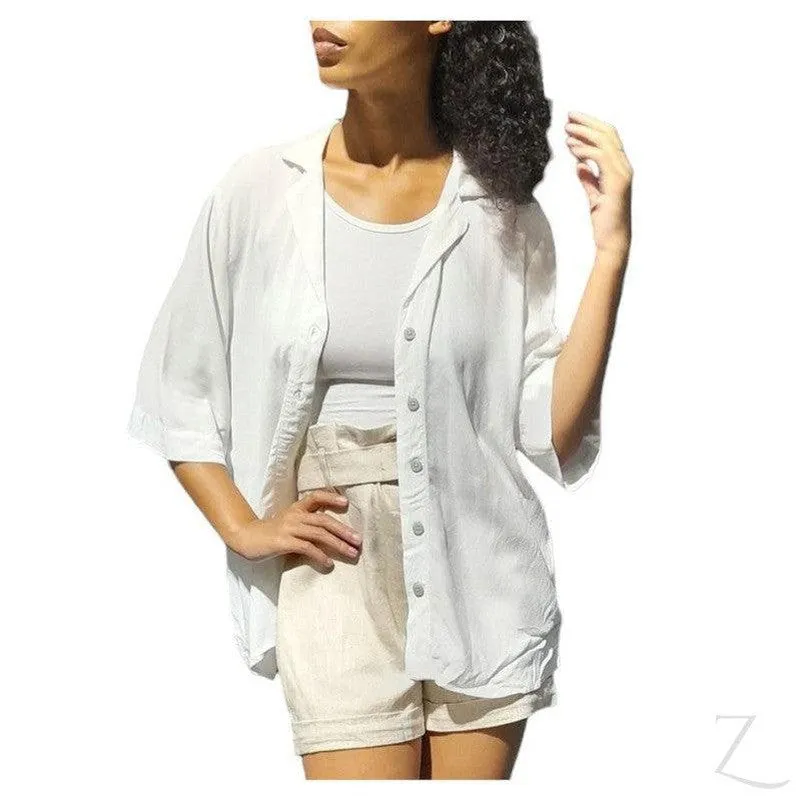 Ladies High Waist Paper Bag Linen Shorts | "Oola"