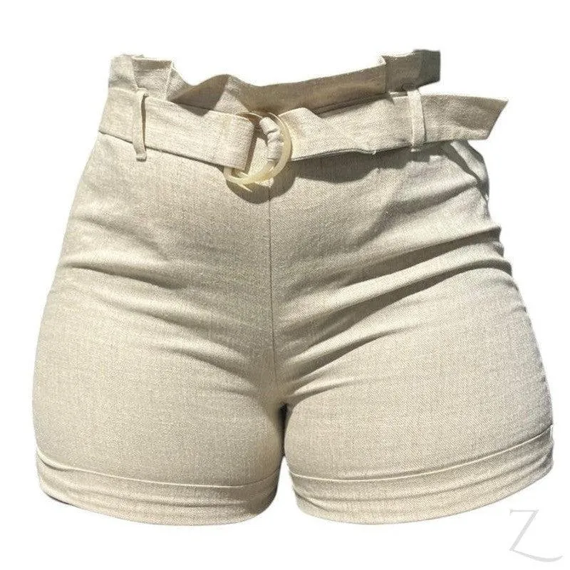 Ladies High Waist Paper Bag Linen Shorts | "Oola"