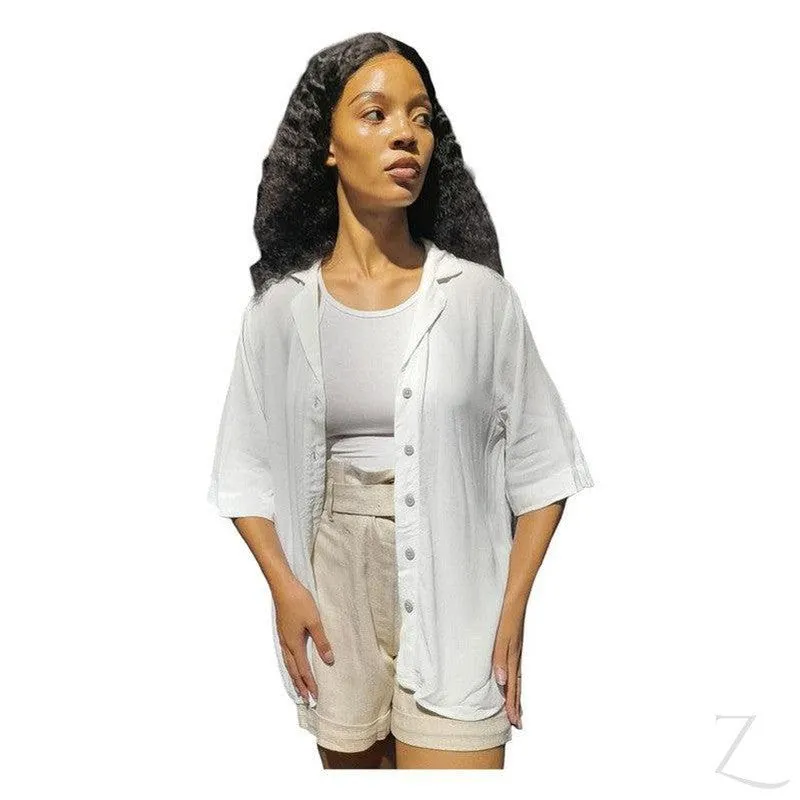 Ladies High Waist Paper Bag Linen Shorts | "Oola"